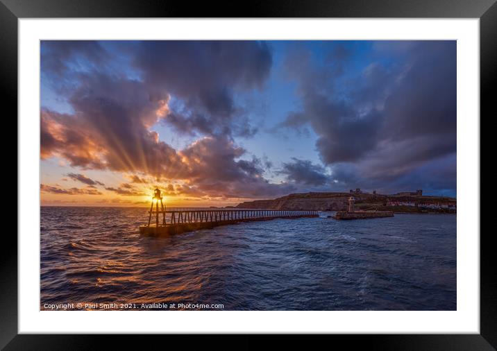 Sunrise at Whitby Pier Framed Mounted Print by Paul Smith