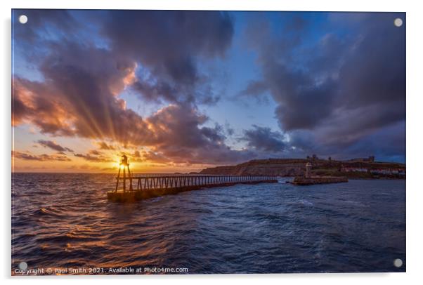 Sunrise at Whitby Pier Acrylic by Paul Smith