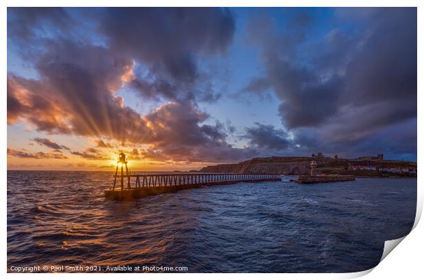 Sunrise at Whitby Pier Print by Paul Smith