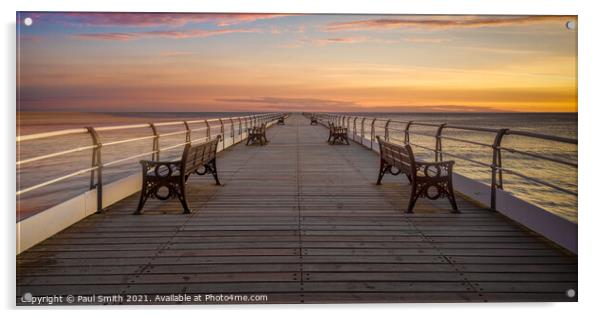 Sunrise at Saltburn Pier Acrylic by Paul Smith