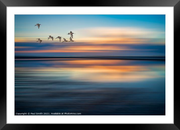 Godwits Flying over Brancaster Beach Framed Mounted Print by Paul Smith
