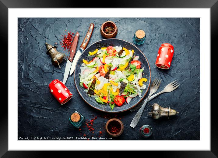 Vegetarian spring salad with fresh vegetables,top view Framed Mounted Print by Mykola Lunov Mykola