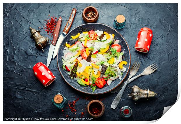 Vegetarian spring salad with fresh vegetables,top view Print by Mykola Lunov Mykola