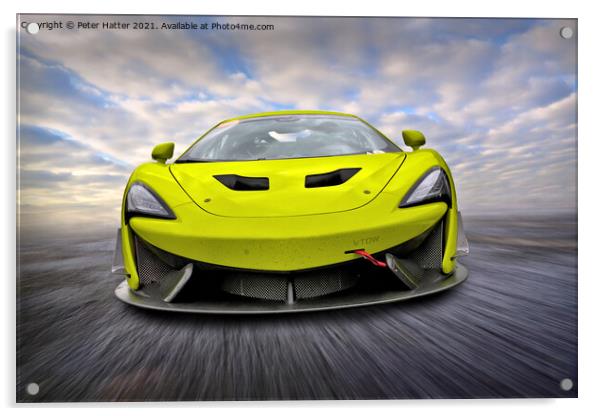Lime Green GT Racing Car.  Acrylic by Peter Hatter