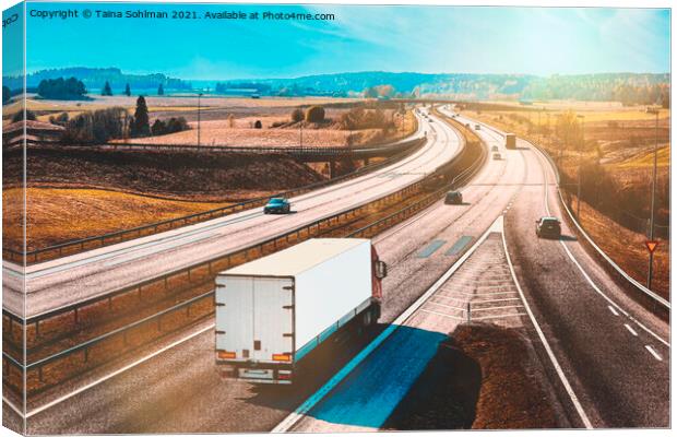 Freeway Traffic with Semi Trailer Truck Canvas Print by Taina Sohlman