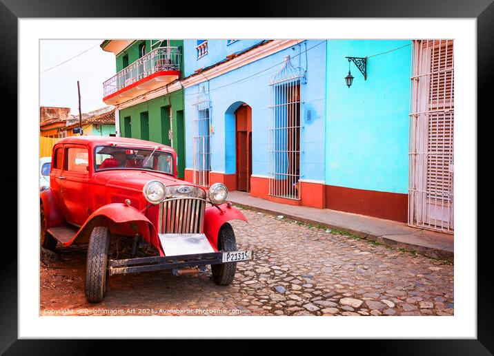Trinidad, Cuba. Old vintage car in a street Framed Mounted Print by Delphimages Art