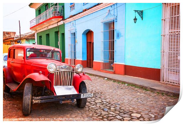 Trinidad, Cuba. Old vintage car in a street Print by Delphimages Art