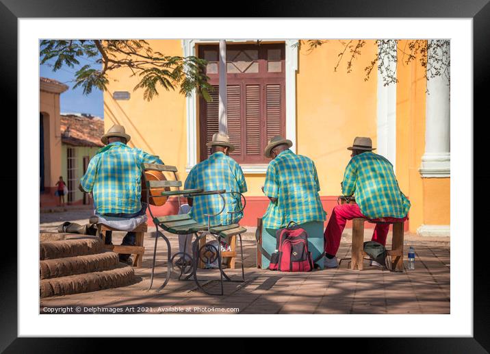 Cuban music, street musicians in Trinidad, Cuba Framed Mounted Print by Delphimages Art