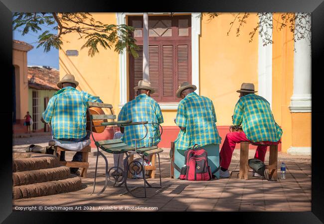 Cuban music, street musicians in Trinidad, Cuba Framed Print by Delphimages Art
