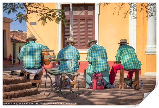 Cuban music, street musicians in Trinidad, Cuba Print by Delphimages Art