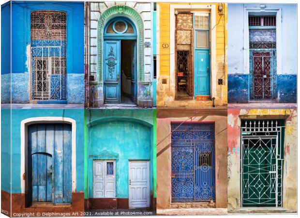 Cuba collection of colourful doors Canvas Print by Delphimages Art