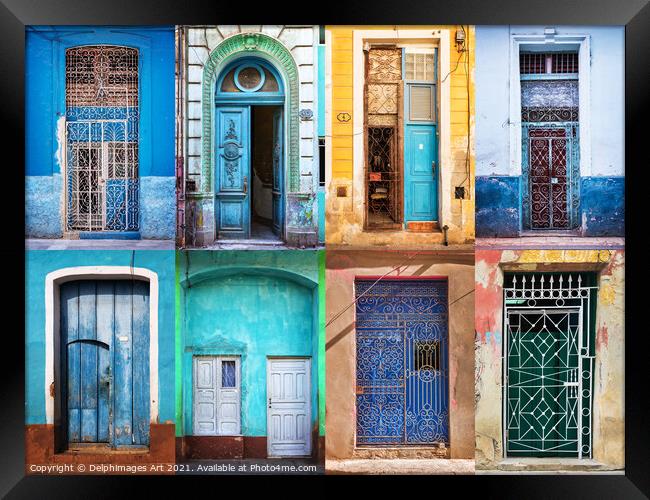 Cuba collection of colourful doors Framed Print by Delphimages Art