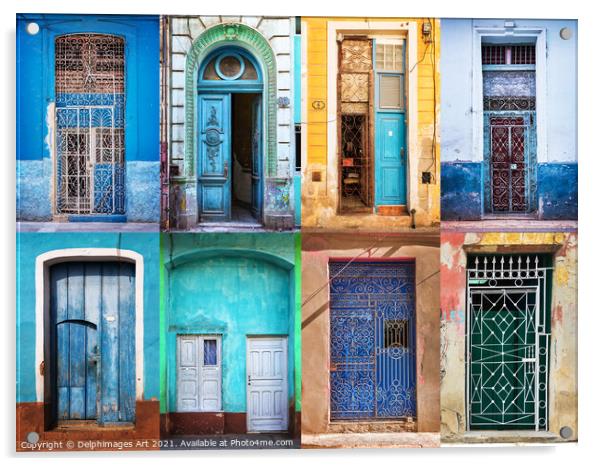 Cuba collection of colourful doors Acrylic by Delphimages Art