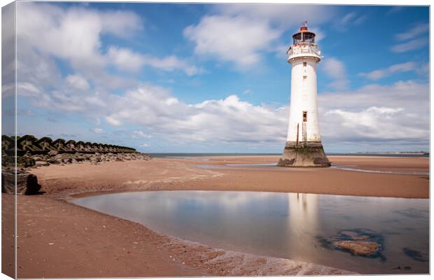 Perch rock Lighthouse Reflections Canvas Print by Wendy Williams CPAGB