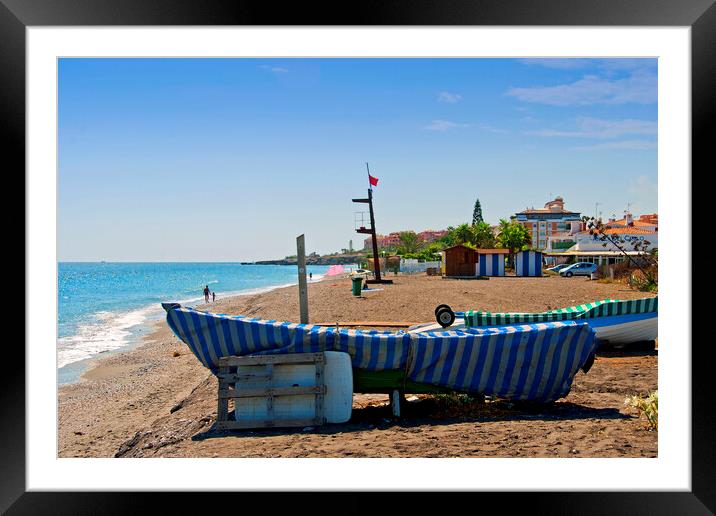 Fishing boats Playa del Penoncillo Torrox Costa Spain Framed Mounted Print by Andy Evans Photos