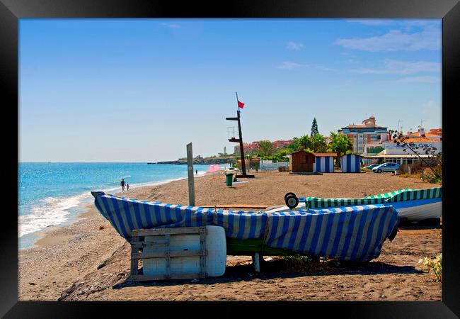 Fishing boats Playa del Penoncillo Torrox Costa Spain Framed Print by Andy Evans Photos