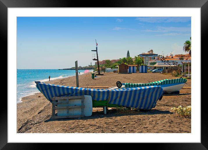 Fishing boats Playa del Penoncillo Torrox Costa Spain Framed Mounted Print by Andy Evans Photos