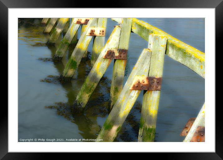 Wooden Harbour Barriers Framed Mounted Print by Philip Gough