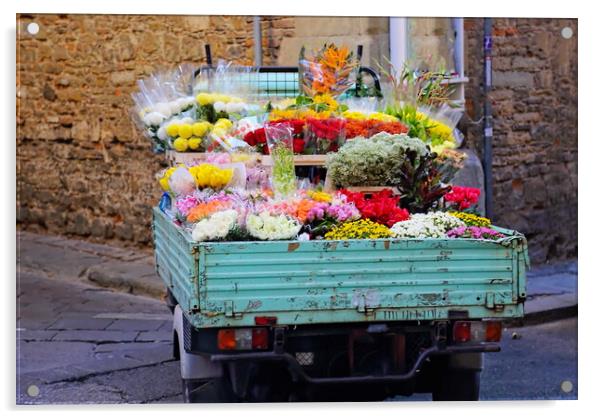 Flower bouquets delivered on streets of Florence, Italy Acrylic by Elijah Lovkoff