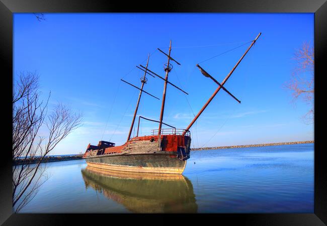 La Grande Hermine – Famous Abandoned Ship in Ontario lake on t Framed Print by Elijah Lovkoff