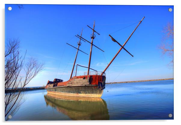 La Grande Hermine – Famous Abandoned Ship in Ontario lake on t Acrylic by Elijah Lovkoff