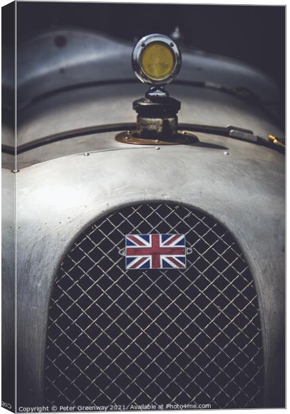 CLASSIC RACE CAR WITH UNION JACK FLAG Canvas Print by Peter Greenway