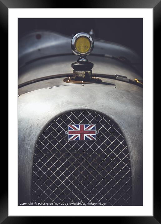 CLASSIC RACE CAR WITH UNION JACK FLAG Framed Mounted Print by Peter Greenway