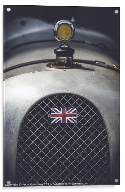 CLASSIC RACE CAR WITH UNION JACK FLAG Acrylic by Peter Greenway