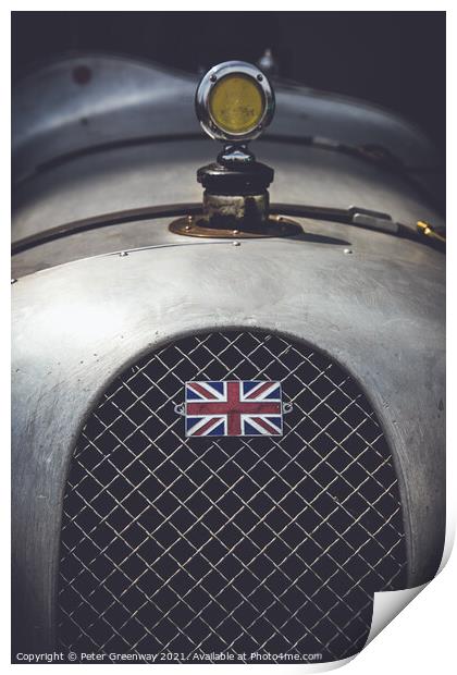 CLASSIC RACE CAR WITH UNION JACK FLAG Print by Peter Greenway