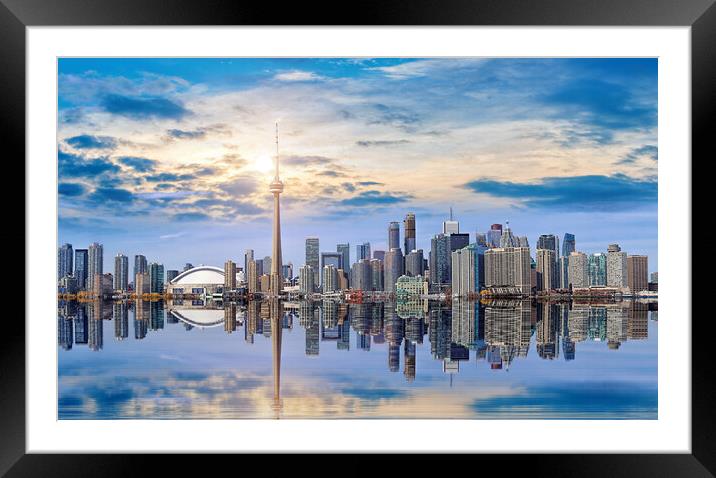 Toronto skyline from Ontario lake Framed Mounted Print by Elijah Lovkoff