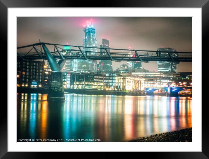 London Skyline River Thames Reflections Framed Mounted Print by Peter Greenway