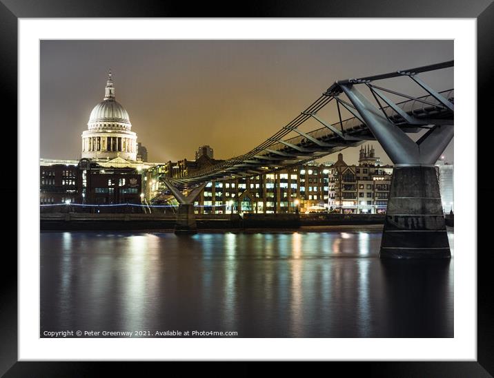 London Skyline River Thames St Paul Cathedral and Millennium Bridge Framed Mounted Print by Peter Greenway