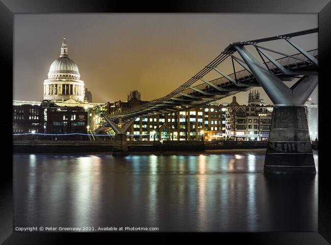 London Skyline River Thames St Paul Cathedral and Millennium Bridge Framed Print by Peter Greenway