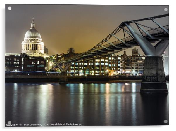 London Skyline River Thames St Paul Cathedral and Millennium Bridge Acrylic by Peter Greenway