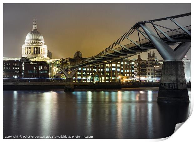 London Skyline River Thames St Paul Cathedral and Millennium Bridge Print by Peter Greenway