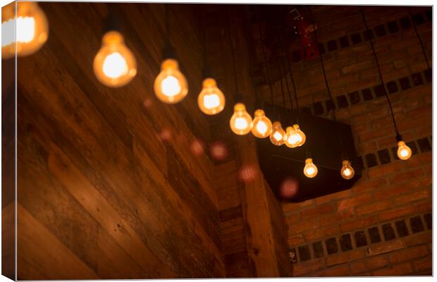 Light bulbs in trendy restaurant Canvas Print by Elijah Lovkoff