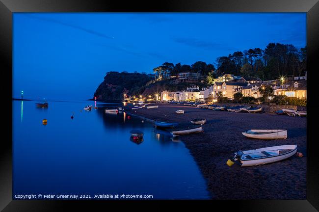 Shaldon Beach Devon At Night Framed Print by Peter Greenway