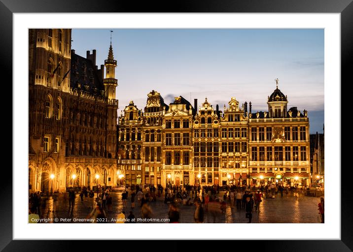 Grote Markt Brussels Belgium at Night Framed Mounted Print by Peter Greenway