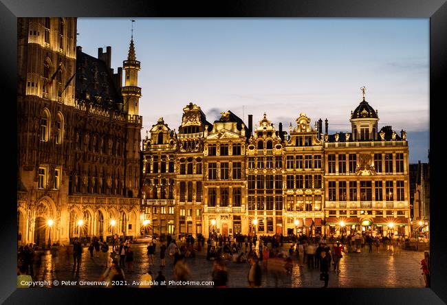 Grote Markt Brussels Belgium at Night Framed Print by Peter Greenway