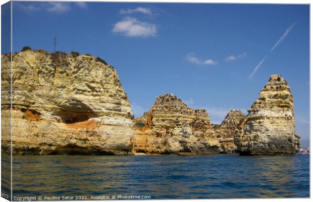 Algarve coast with rocky formations Canvas Print by Paulina Sator
