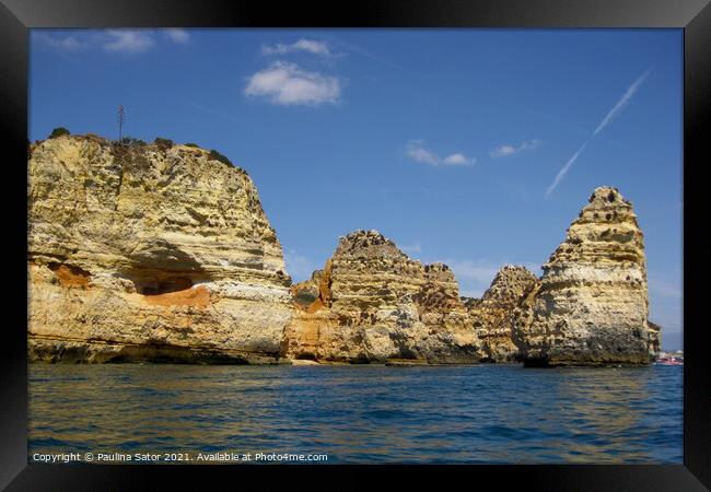 Algarve coast with rocky formations Framed Print by Paulina Sator