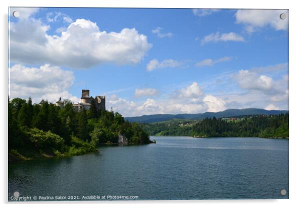 Lake Czorsztyn and castle in Niedzica. Poland Acrylic by Paulina Sator