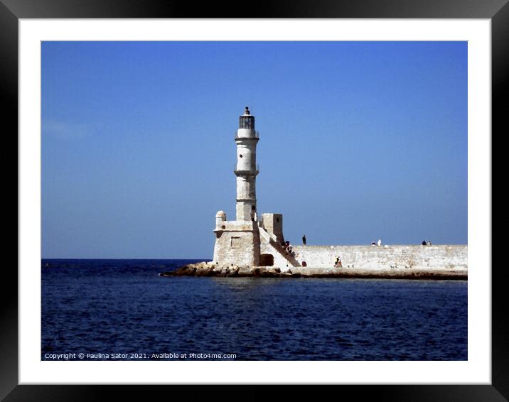 Lighthouse in Chania, Greece Framed Mounted Print by Paulina Sator