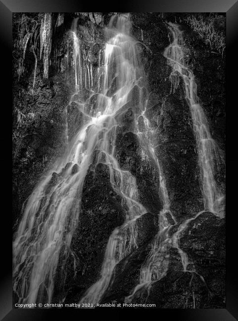 Icicles in a waterfall Framed Print by christian maltby