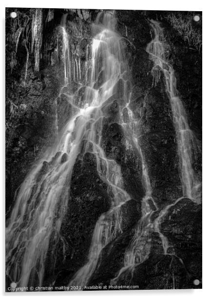 Icicles in a waterfall Acrylic by christian maltby