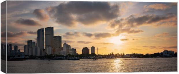 Scenic Cartagena bay (Bocagrande) and city skyline at sunset Canvas Print by Elijah Lovkoff