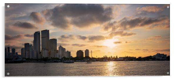Scenic Cartagena bay (Bocagrande) and city skyline at sunset Acrylic by Elijah Lovkoff