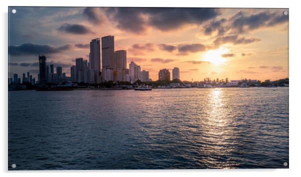 Scenic Cartagena bay (Bocagrande) and city skyline at sunset Acrylic by Elijah Lovkoff