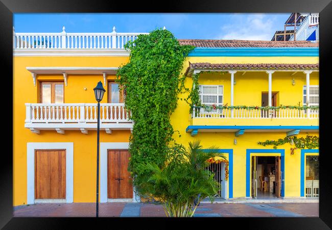 Colombia, Scenic colorful streets of Cartagena in historic Getse Framed Print by Elijah Lovkoff