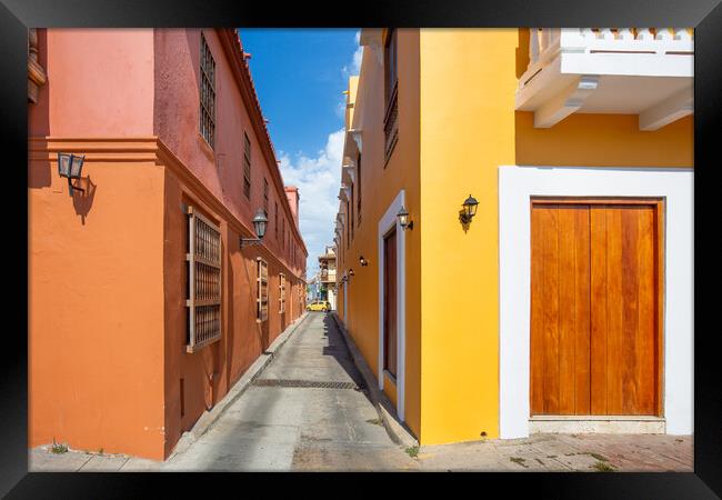 Colombia, Scenic colorful streets of Cartagena in historic Getse Framed Print by Elijah Lovkoff